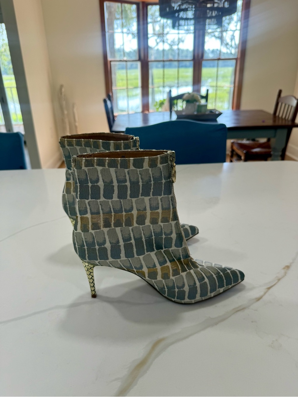 J.Renee Patterned Blue and Gray Pointed Toe Ankle Boots